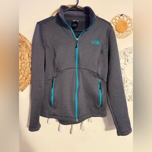 The North Face Charcoal Gray Bomber Jacket with Teal Trim